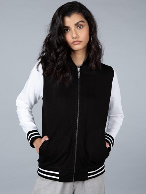 

Bewakoof Women Black & White Colourblocked Sporty Jacket