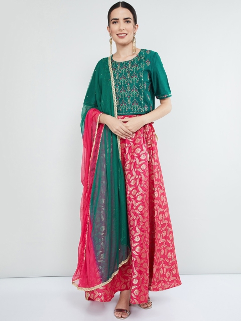 

max Green & Pink Embroidered Ready to Wear Lehenga & Blouse with Dupatta