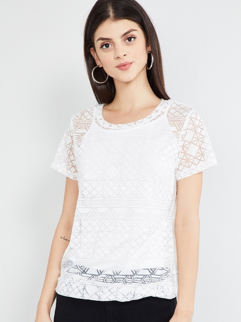

max Women White Self Design Top