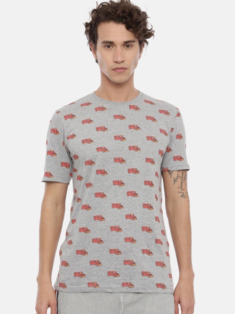 

Breakbounce Men Grey Printed Round Neck T-shirt