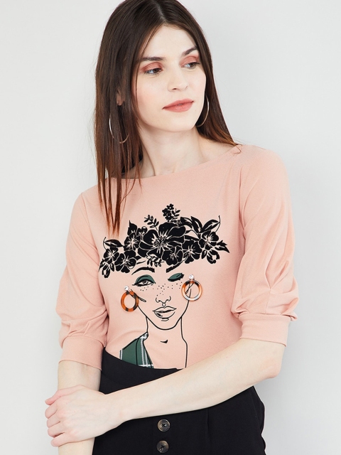 

max Women Peach-Coloured Printed Top