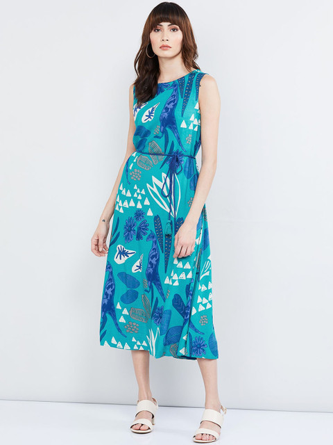 

max Women Blue & White Printed A-Line Dress