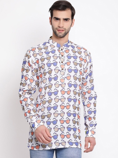 

VASTRAMAY Men White & Purple Printed Straight Kurta