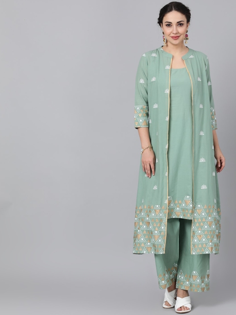 

AKS Women Green Solid Kurta with Trousers