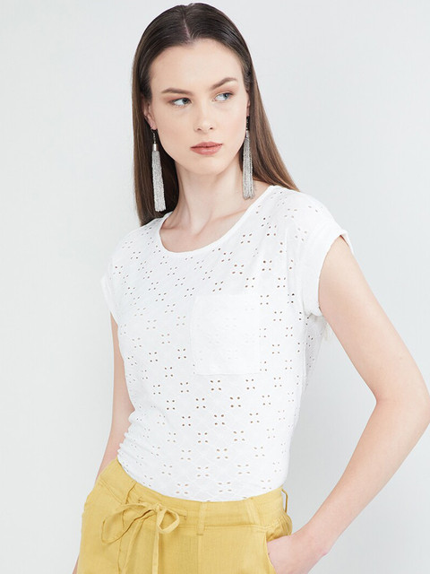 

max Women White Self Design Top