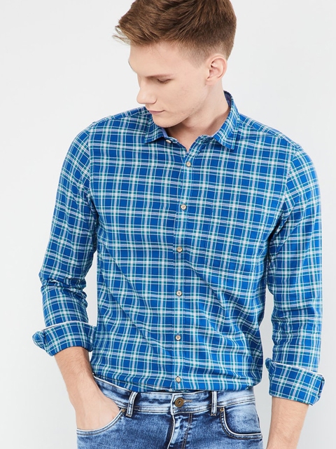 

max Men Blue & Green Regular Fit Checked Casual Shirt