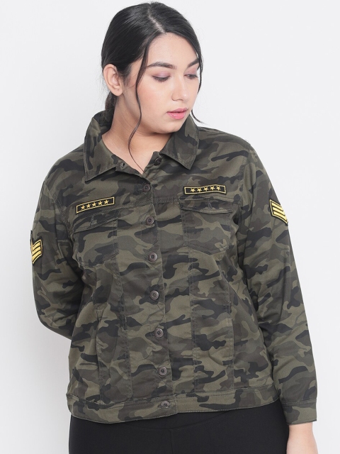 

Amydus Women Olive Green Camouflage Printed Tailored Jacket