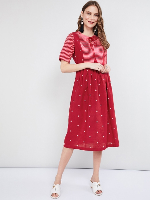 

max Women Red & White Printed A-Line Dress
