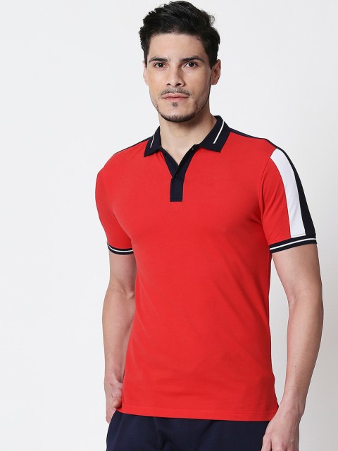 

Bewakoof Men Red Solid Polo Collar T-shirt