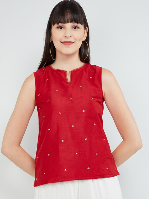 

max Women Red Embroidered Top