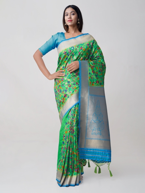 

Unnati Silks Green & Blue Silk Cotton Woven Design Banarasi Saree