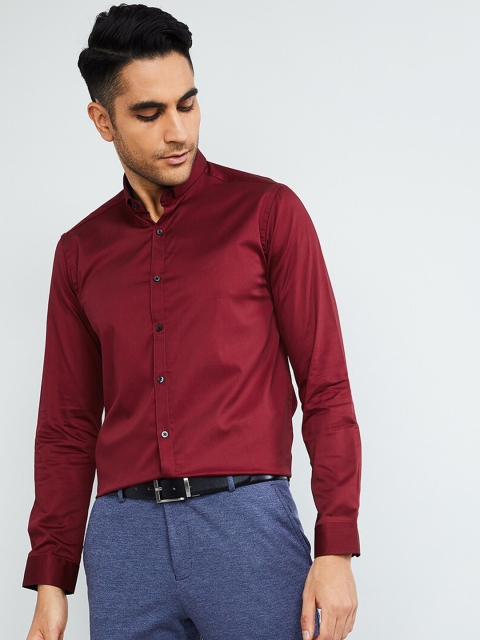 

max Men Maroon Slim Fit Solid Party Shirt