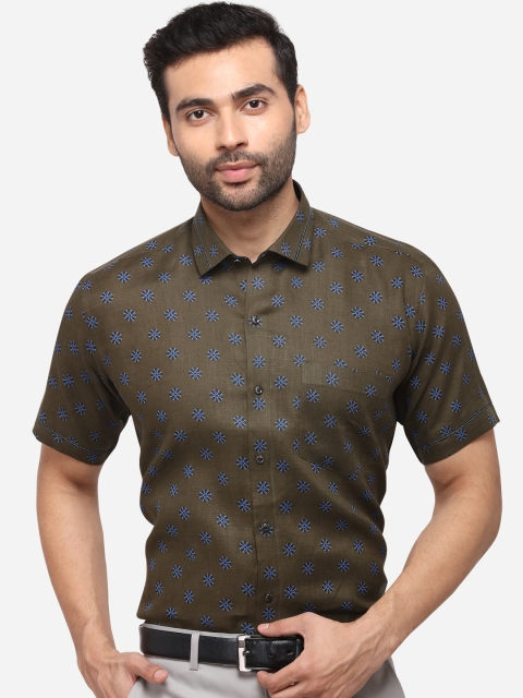 

JB STUDIO Men Olive Green Slim Fit Printed Casual Shirt