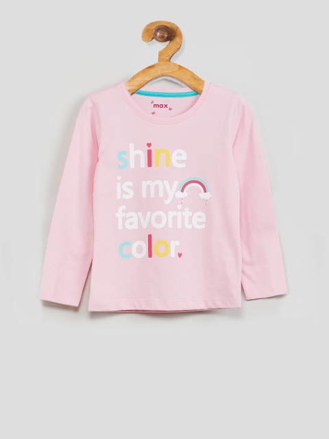 

max Girls Pink Printed Round Neck T-shirt