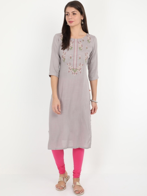 

Alena Women Grey Embroidered Straight Kurta