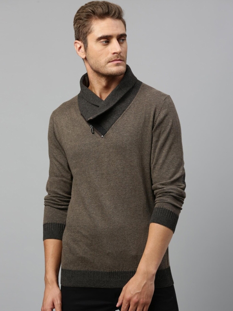 RARE RABBIT Men Brown Solid Pullover Sweater