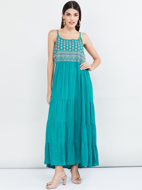 

max Women Turquoise Blue Printed Maxi Dress