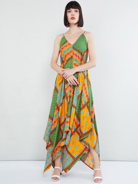 max Women Yellow & Green Printed Maxi Dress