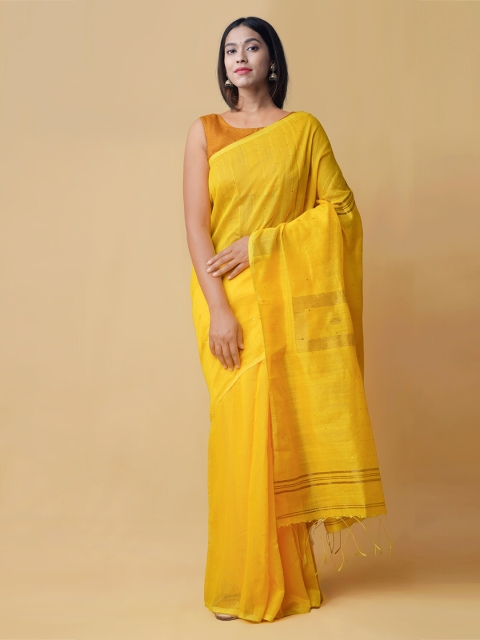 

Unnati Silks Yellow Woven Design Handloom Pure Linen Saree