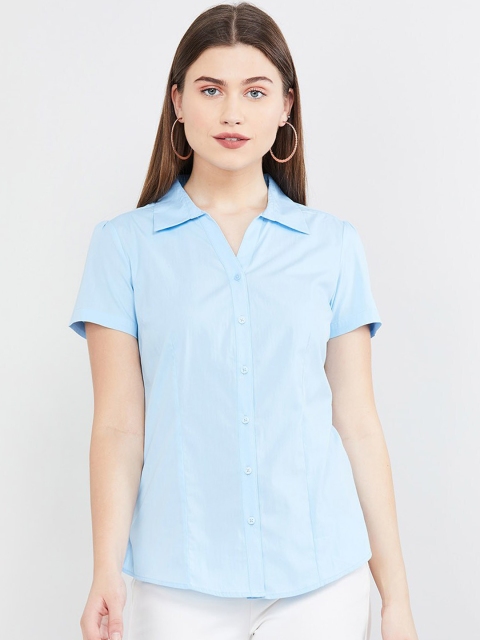 

max Women Blue Regular Fit Solid Casual Shirt