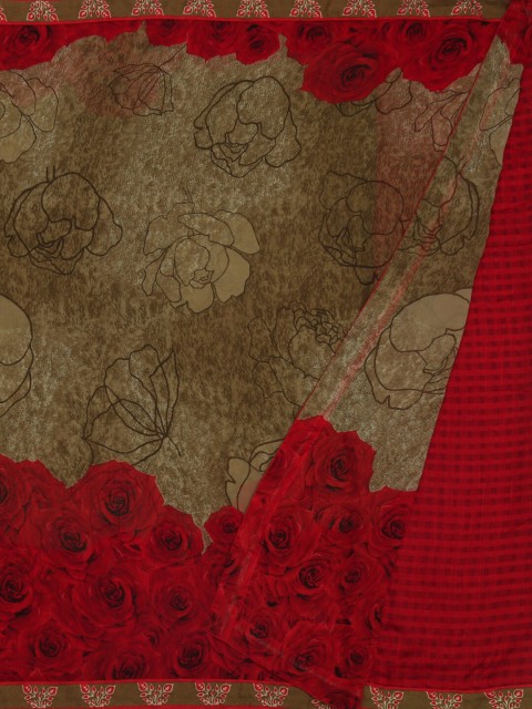 

Pothys Brown & Red Georgette Chiffon Printed Saree