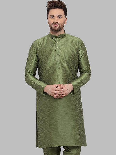 

Jompers Men Olive Green Yoke Design Straight Kurta