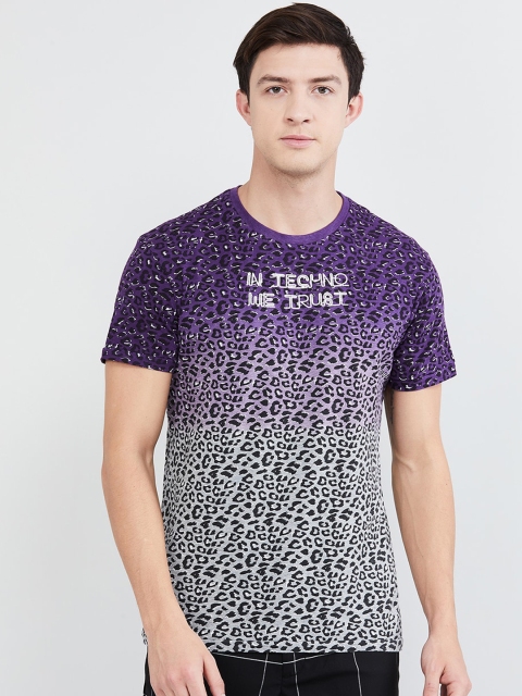 

max Men Violet Animal Printed Round Neck T-shirt