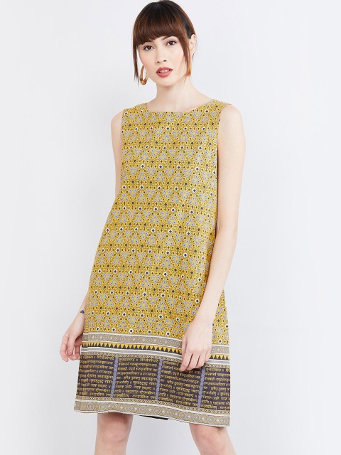 

max Women Mustard Printed A-Line Dress