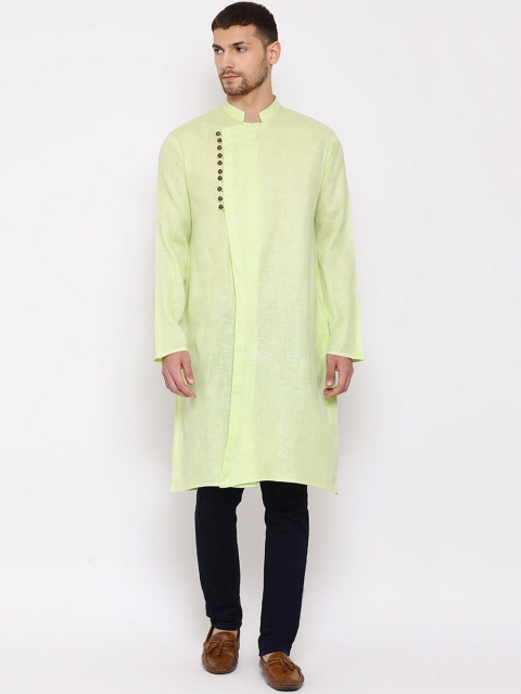 

VASTRAMAY Men Pastel Green Solid Straight Kurta