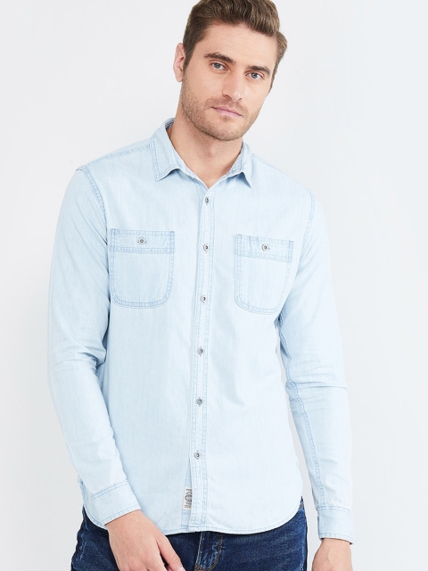 

max Men Blue Slim Fit Solid Casual Shirt