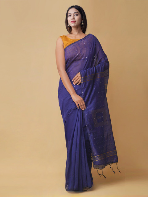 

Unnati Silks Blue Woven Design Pure Linen Saree