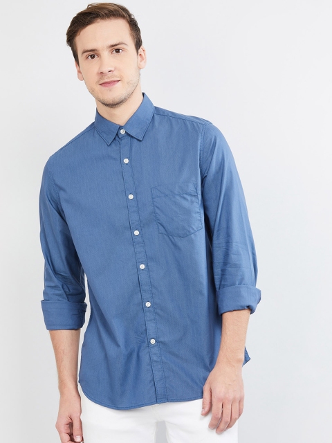 

max Men Blue Regular Fit Solid Casual Shirt