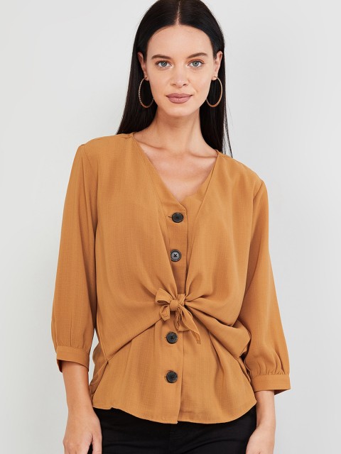 

max Women Mustard Brown Solid Shirt Style Top