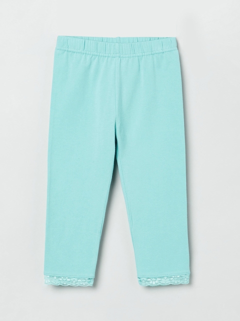 max Girls Turquoise Blue Solid Ankle-Length Leggings