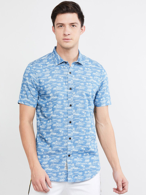 

max Men Blue & White Slim Fit Printed Casual Shirt