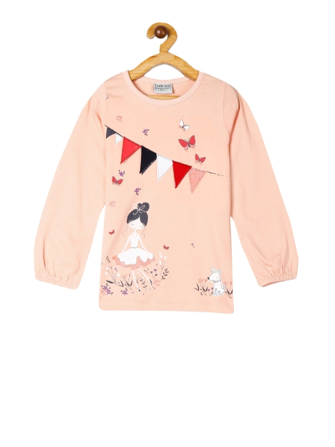 

Cherokee Girls Peach-Coloured Printed Round Neck T-shirt
