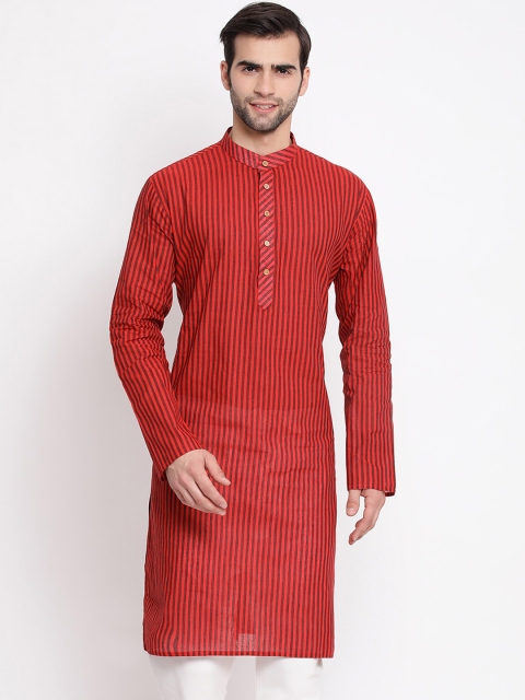 

VASTRAMAY Men Maroon Striped Straight Kurta
