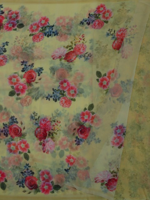 

Pothys Yellow & Pink Pure Chiffon Floral Printed Saree