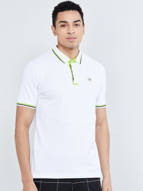 

max Men White Solid Mandarin Collar T-shirt