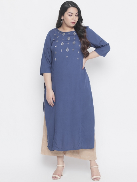 

Amydus Women Teal Blue Embroidered A-Line Kurta