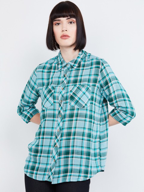 

max Women Blue Regular Fit Checked Casual Shirt
