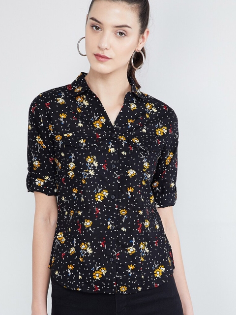 

max Women Black Regular Fit Floral Printed Casual Shirt