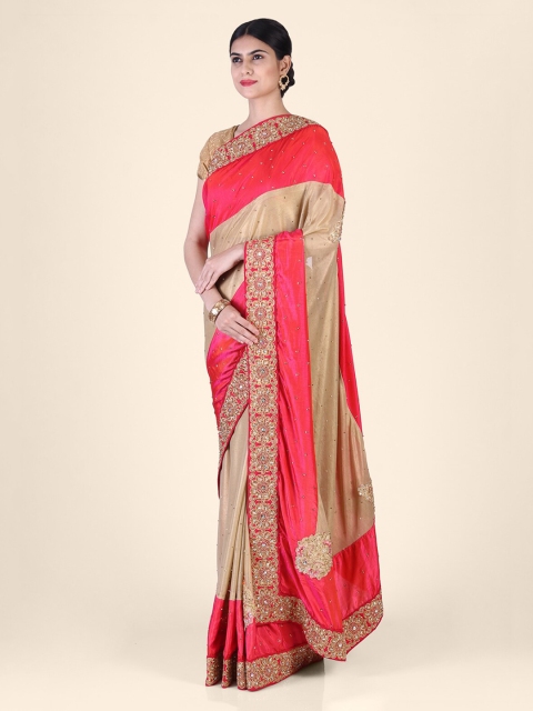

Hastakala Red & Gold-Toned Silk Blend Embellished Saree