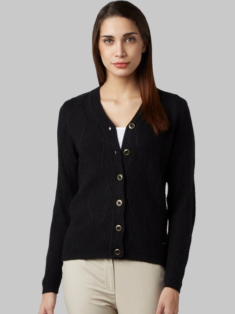 

Park Avenue Woman Women Black Self Design Cardigan Sweater