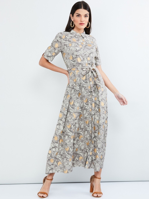 

max Women Grey Floral Printed Maxi Dress