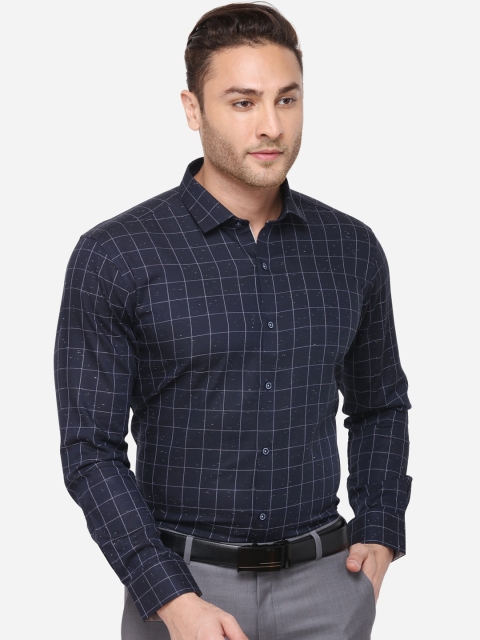 

JB STUDIO Men Navy Blue Slim Fit Checked Casual Shirt