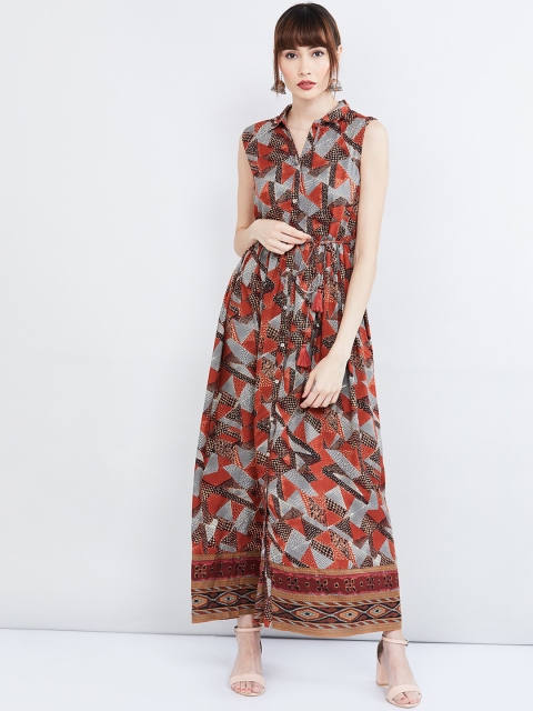 

max Women Orange & Grey Printed Maxi Dress