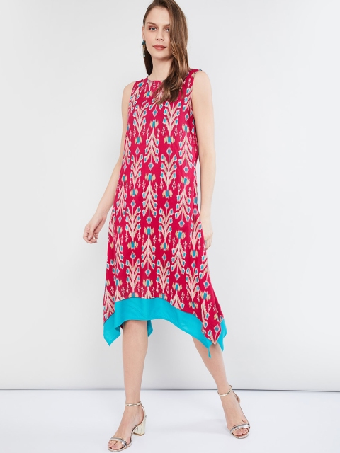 

max Women Pink & Blue Printed A-Line Dress