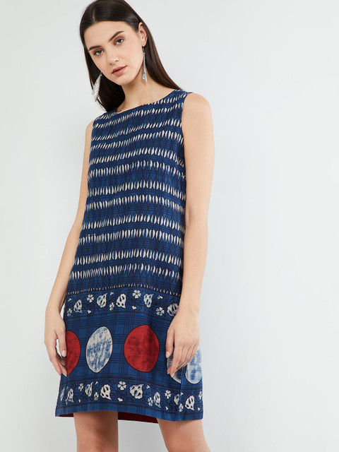 

max Women Navy Blue Printed Sheath Dress