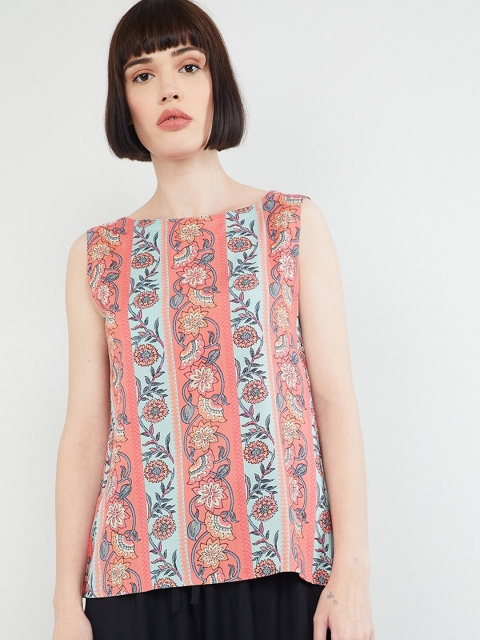 

max Women Pink & Blue Printed Top